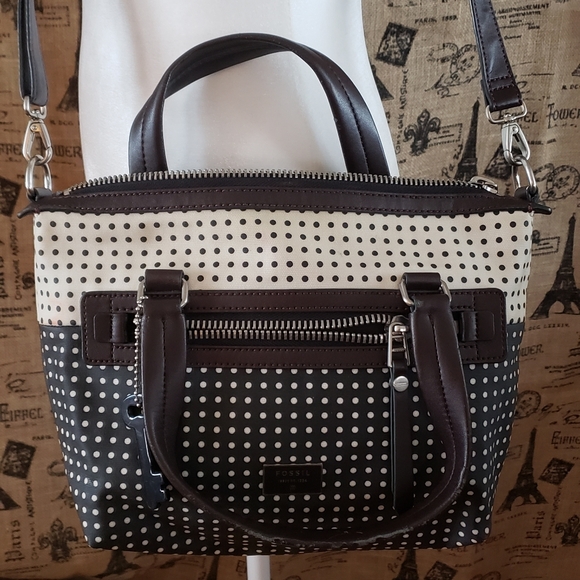 Fossil Handbags - FOSSIL black and cream polkadot Purse